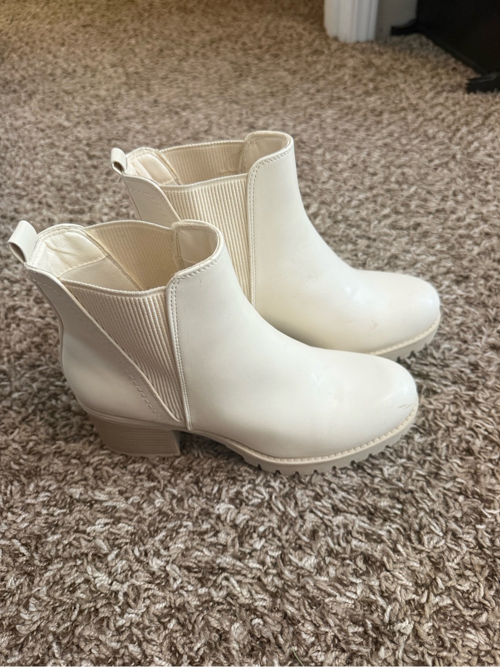 MIA Cream Chelsea Ankle Booties with Low Block Heel